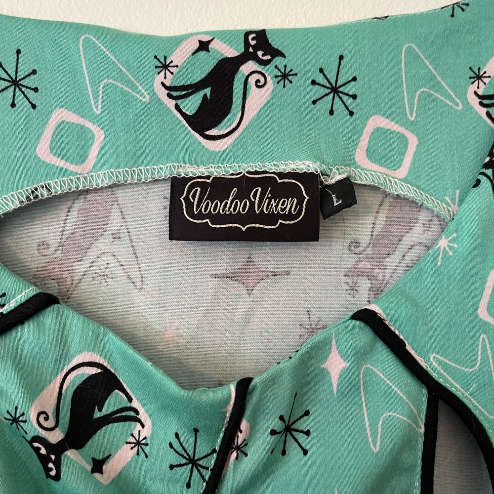 Voodoo Vixen Mint Green Skater Dress with Black Accents - Picture 3 of 8